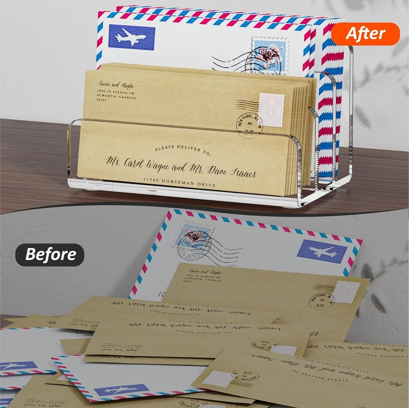 FUCDTEFC Mail Organizer Countertop, 3 Section Clear Acrylic Small File Holders Letter Organizer for Desk, Modern Filing Accessories for Document, Office, Home, School - Image 5